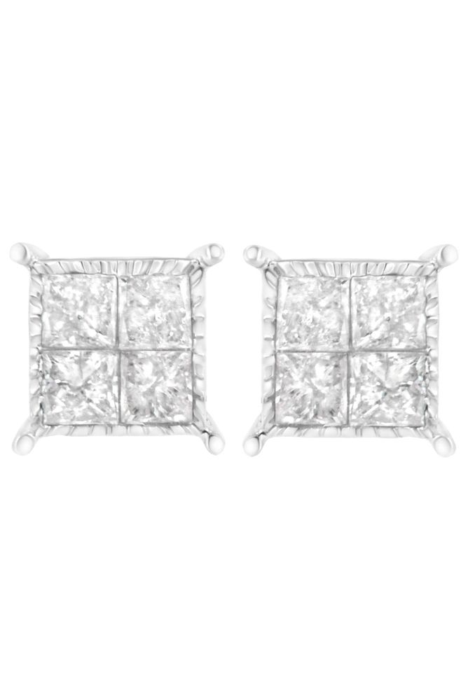 Sterling Silver 3/4 cttw Composite Diamond Earrings